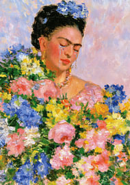 Frida Stil - Weinende Frau mit bunten Blumen