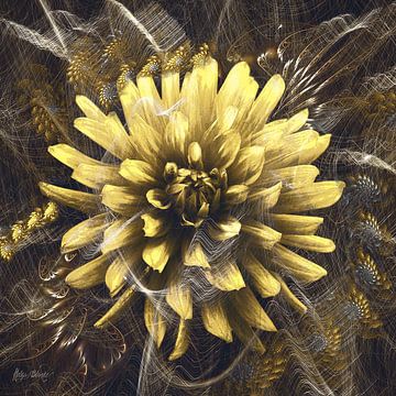 Dahlia with lace-like fine structures in golden color van Helga Blanke