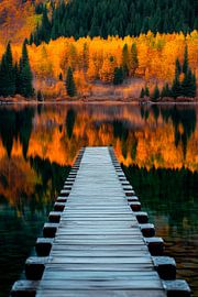 Holzsteg im Herbst – Spiegelung im Wasser von Poster Art Shop