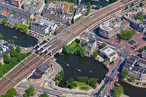 Luchtfoto spoorbrug Amsterdam