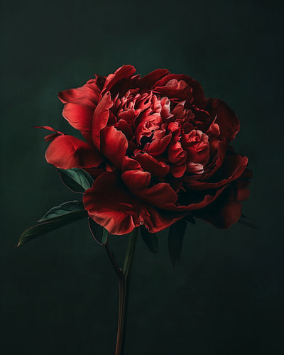 Pivoine rouge foncé sur toile noire