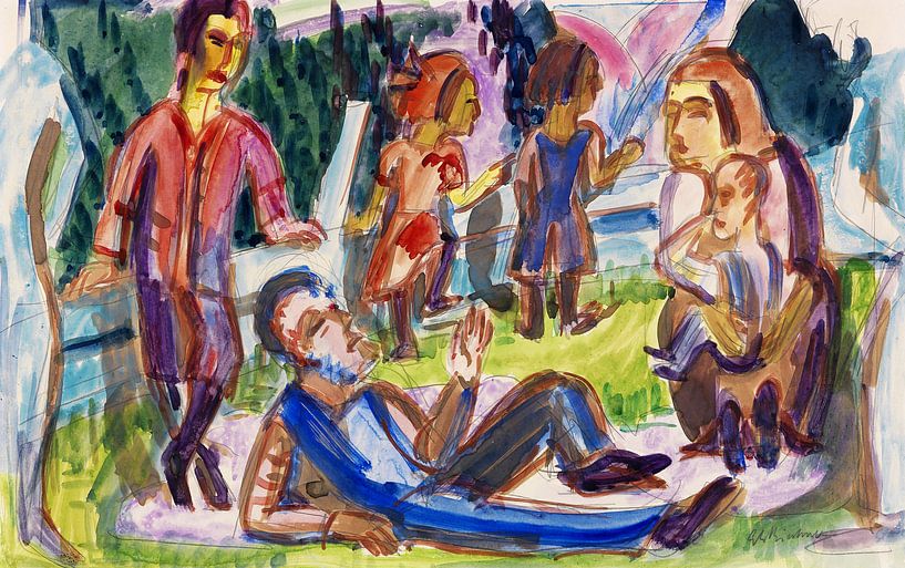 Family in the meadow, ERNST LUDWIG KIRCHNER, Um 1922 by Atelier Liesjes