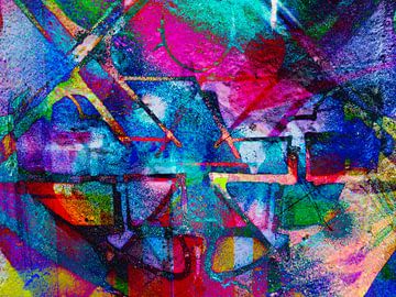 Modernes, abstraktes digitales Kunstwerk in Rot, Blau, Pink, Violett von Art By Dominic