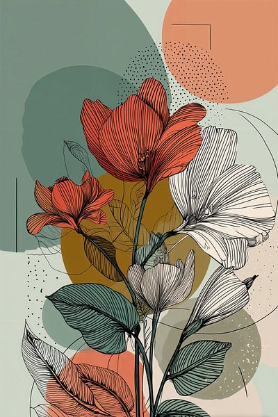 Botanical Illustration in Coral and Petrol no. 12 by Studio BB