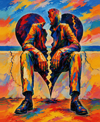 « Cœur brisé au bord de la mer » – Peinture symboliste fauviste