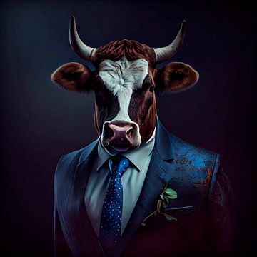 Statig portret van een Stier in een chic pak van Maarten Knops