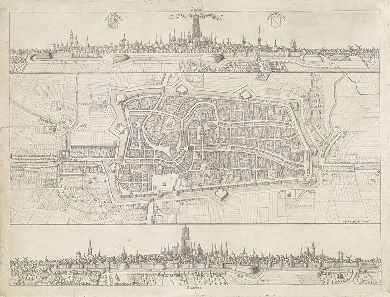Plattegrond en profiel van de stad Utrecht, Adam van Vianen (I), 1598 van Historisch Utrecht