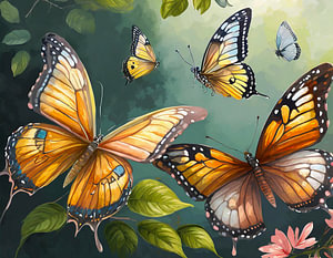 Realistisches Schmetterlings Set. Fliegende Insekten, isoliert, Kunstdesign-Garten Hintergrund