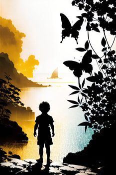 The boy looking at the ocean