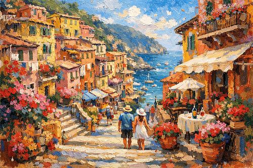 Cinque Terre in Italië, een impressionistisch schilderij.
