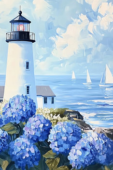Lighthouse and Hydrangeas II