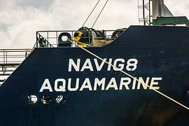 Ship moored in the harbour. Strong mooring lines and winches on the castle. by scheepskijkerhavenfotografie