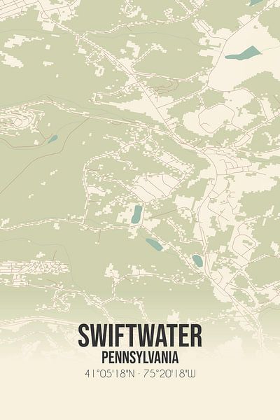 Vintage landkaart van Swiftwater (Pennsylvania), USA. van Stad & Wand