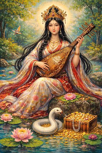 Benzaiten Japanse boeddhistische godin schilderij.