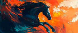 Cheval noir dans une explosion de couleurs sur Poster Art Shop