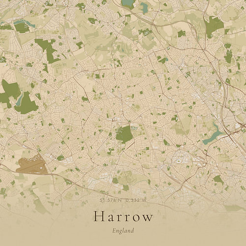 Vintage landkaart van Harrow, United Kingdom