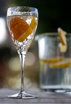 Getränke, ein Glas erfrischendes Wasser mit Orange und Zitrone