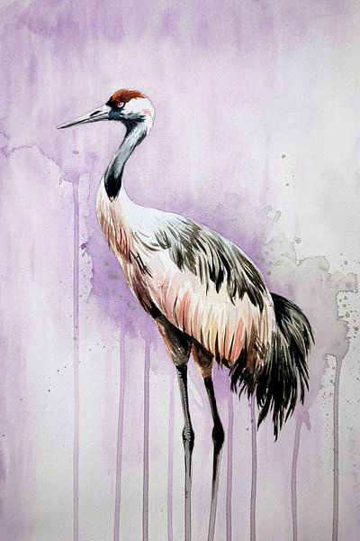 Watercolour crane with purple background by Imperial Art House