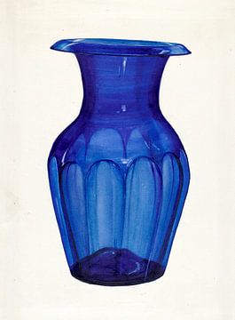 Aquarell einer Kobalt Blaue Vase von Mad Dog Art