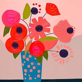 Modernes abstraktes Stilleben. Blumen in Vase im Pop-Art-Stil von STUDIO ARTSY