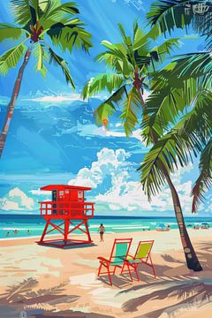 Strandparadijs met een reddingstoren van Poster Art Shop