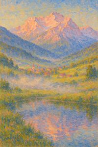 Zugspitze Bergsee Spiegelung – Deutsche Alpen Impressionistische Kunst