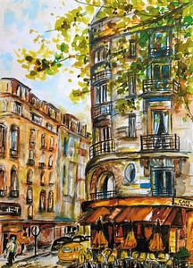Terrasse dans une rue parisienne.