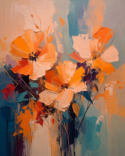 Modern orange and white flowers in pastel shades