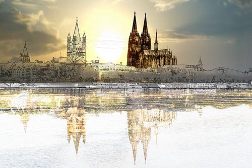 cologne cathedral with full moon