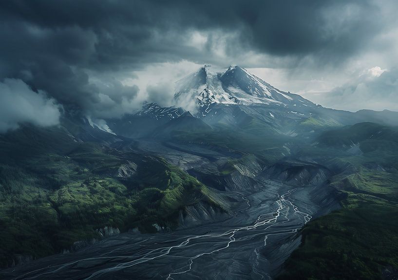 Berge, mystisch beleuchtet von fernlichtsicht