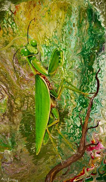 Praying Mantis - Fluid Art by Anja Semling
