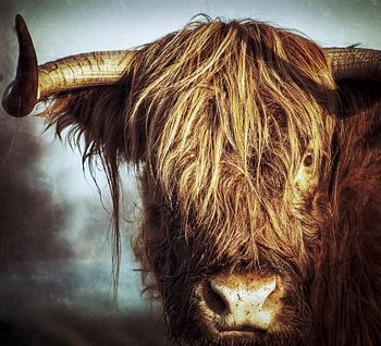 Schottischer Highlander Ein Auge