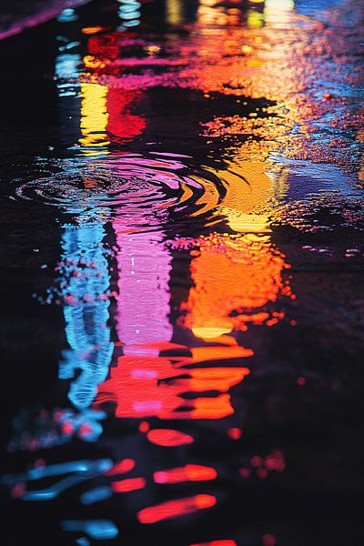 Neonreflexionen im Stadtwasser von Art & Soul Creations