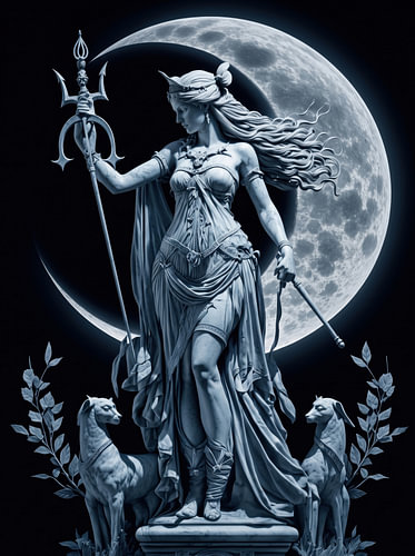 Artemis Goddess Statue with Moon
