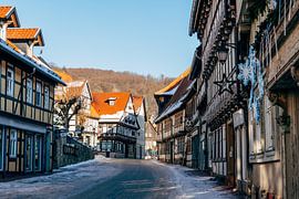 Scène hivernale dans les rues de Stolberg, dans le massif du Harz, en Allemagne