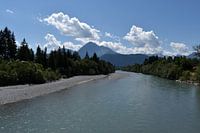 Pflach, Reutte, Lech in Tirol / Oostenrijk.  Foto's van de Lechauen, de Lech in de zomer.