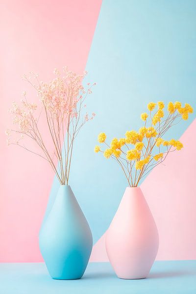 Pastellfarbene Vasen mit Trockenblumen von Poster Art Shop