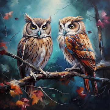 2 owls soft colours by The Xclusive Art