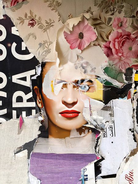 Frida auf zerrissenen Plakaten von Ingrid van der Meer