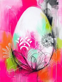 Abstract Neon Easter Egg Floral Sketch by Mosaic Dialogue