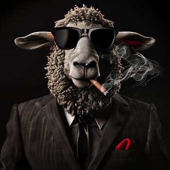 Schaf mit Zigarre und Sonnenbrille