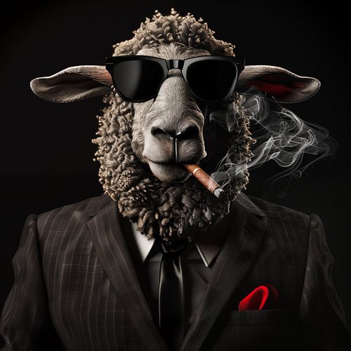 Schaf mit Zigarre und Sonnenbrille