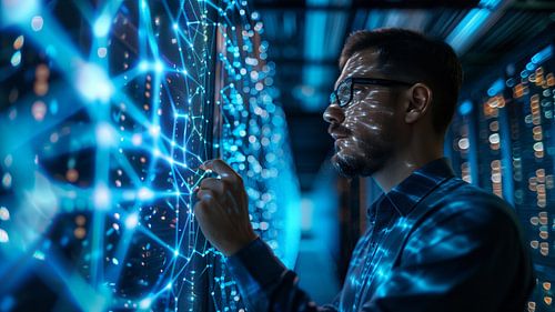 Male admin in futuristic data centre