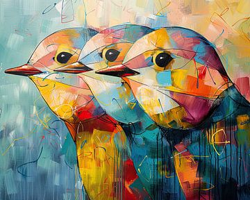 Drie Abstracte Vogeltjes Kunst Werk van Abstract Schilderij