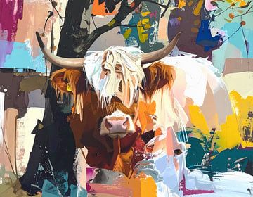Figuratief abstract kleurige koe van Emiel de Lange