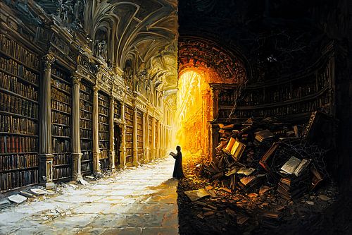 Bibliothèque mystique avec contraste de lumière