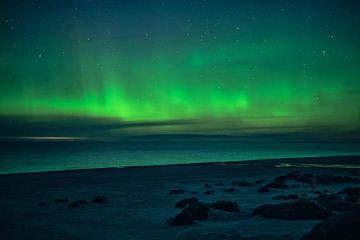 Noorderlicht boven de Noordzee bij Denemarken van Florian Kunde