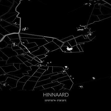 Zwart-witte landkaart van Hinnaard, Fryslan. van Rezona