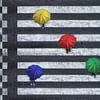 Vier gekleurde paraplu's op zebrapad van Marcel van Balken