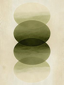 ZEN Organic Ovals - Minimalistische olijfkleurige gelaagde vormen met zachte houtstructuur